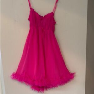 Pink Ruffled Ruched Spaghetti Strap Chemise